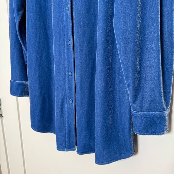 Soft Surroundings Boyfriend Shirt Womens Sz M Blue Velvet Long Sleeve Button Up - Picture 3 of 13